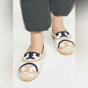 Tory Burch Poppy Cream and Navy Espadrilles